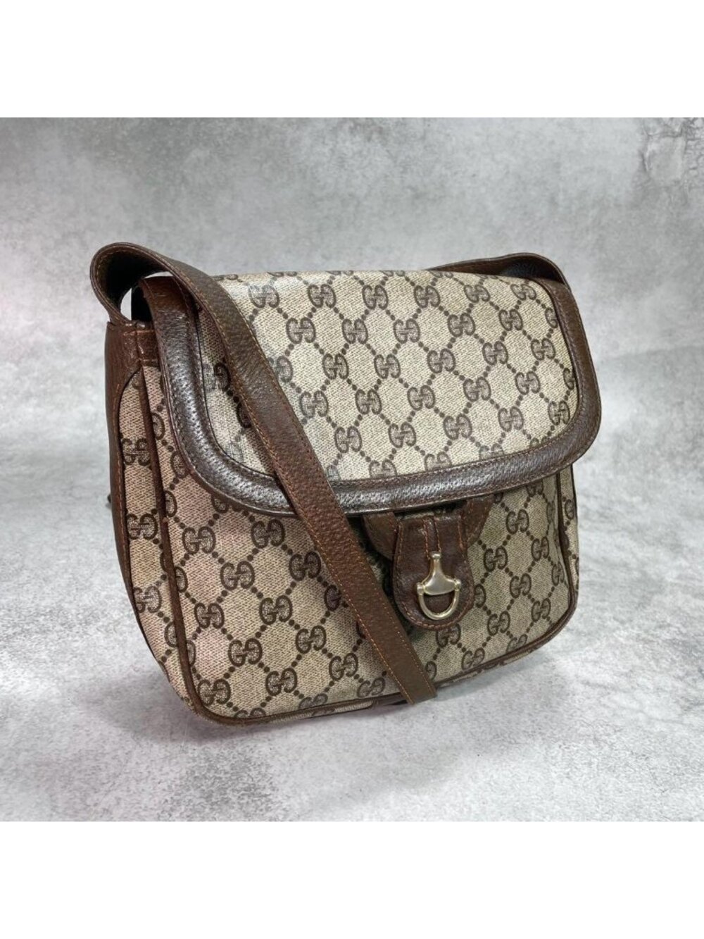 Gucci GG Shoulder Bag Brown Beige Leather